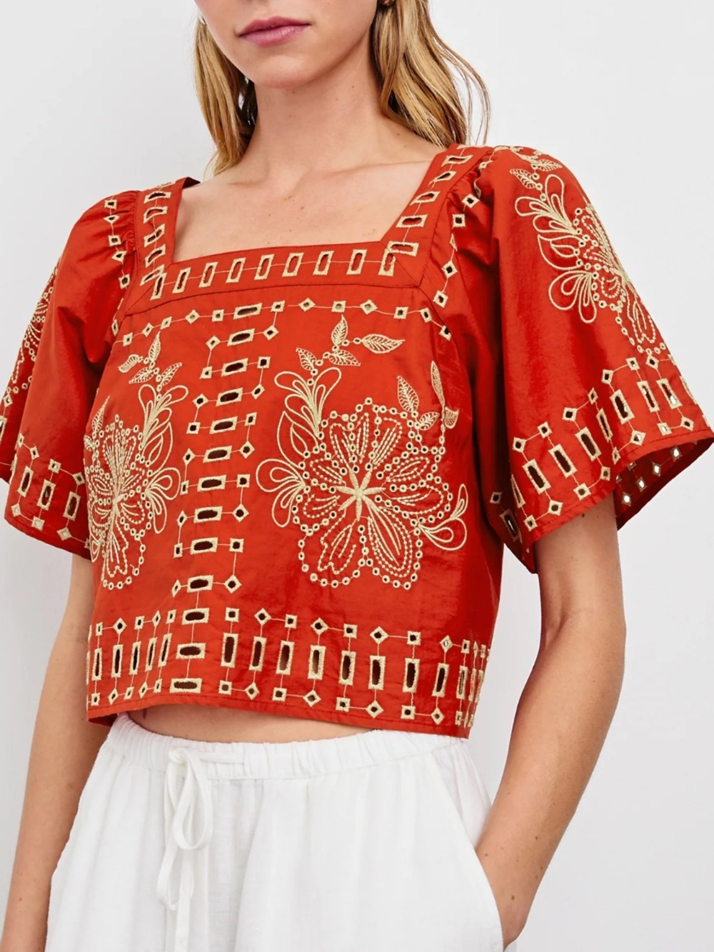 Rails Laine Floral Embroidered Top in Terracotta Small